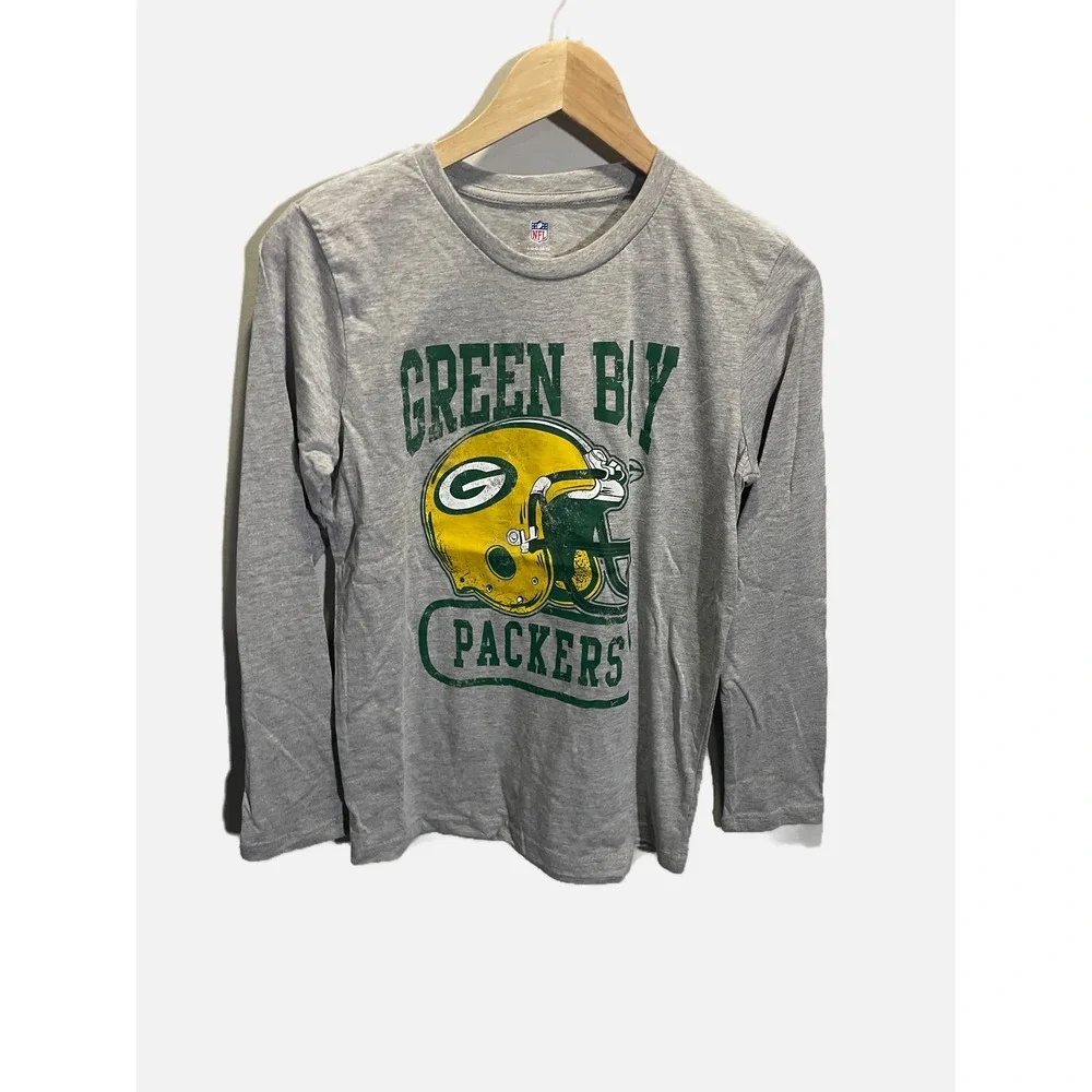 NFL Green Bay Packers Shirt Kids Large 14/16 Gray Long Sleeve‎ Graphic Football